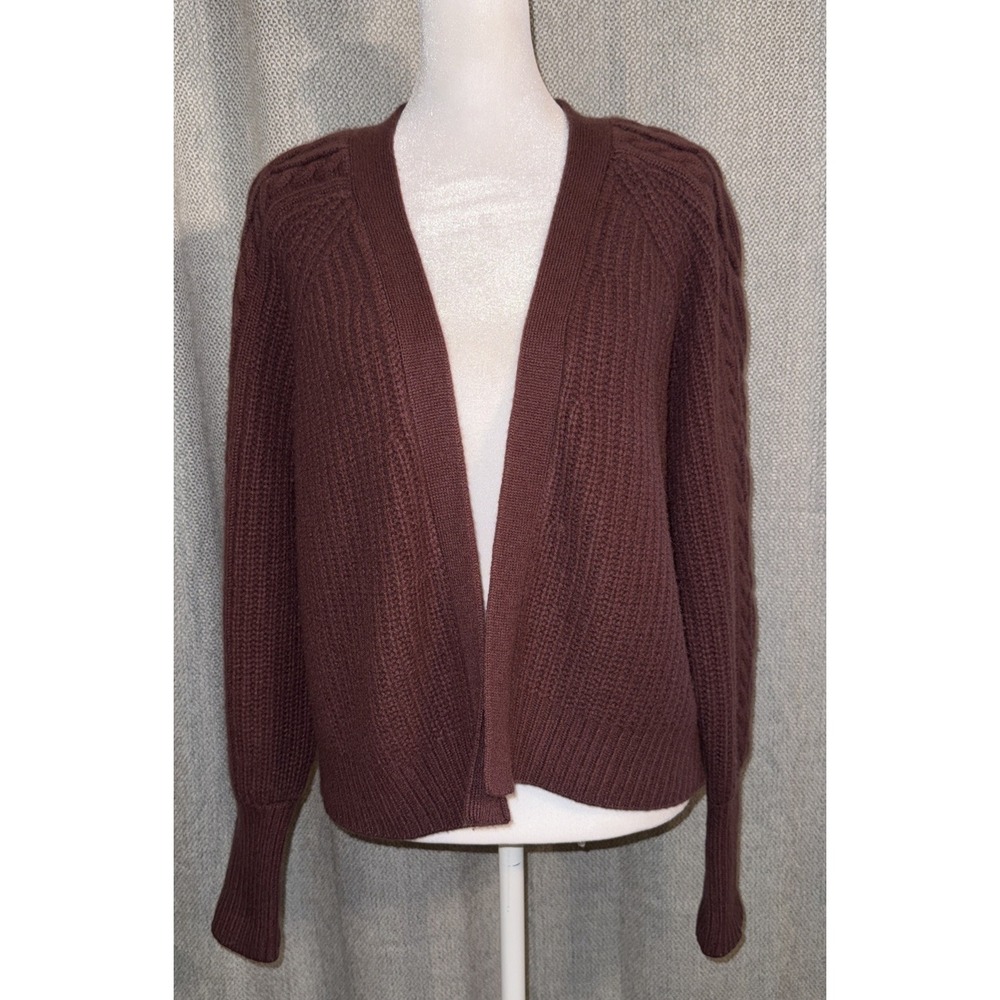 360 Cashmere 100% Cashmere Cardigan Sweater Women's Size Small Plum Open Ribbed